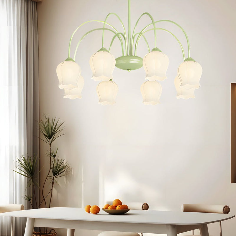 Elegant 8-Head Pastoral Bell Orchid Chandelier - French Style with 3-Step Dimming Feature