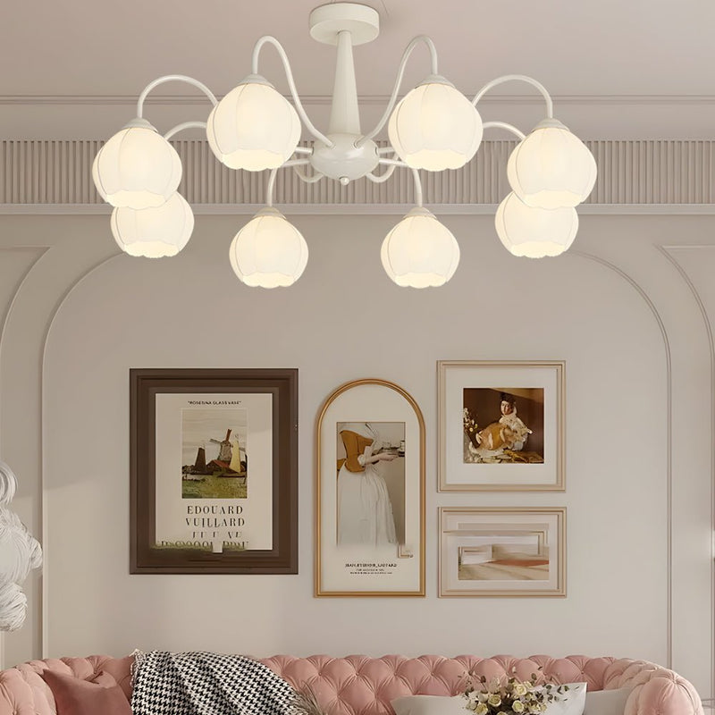 Modern 8-Round Bell Orchid Ceiling Light Fixture - Three-Step Dimming, Elegant Floral Design