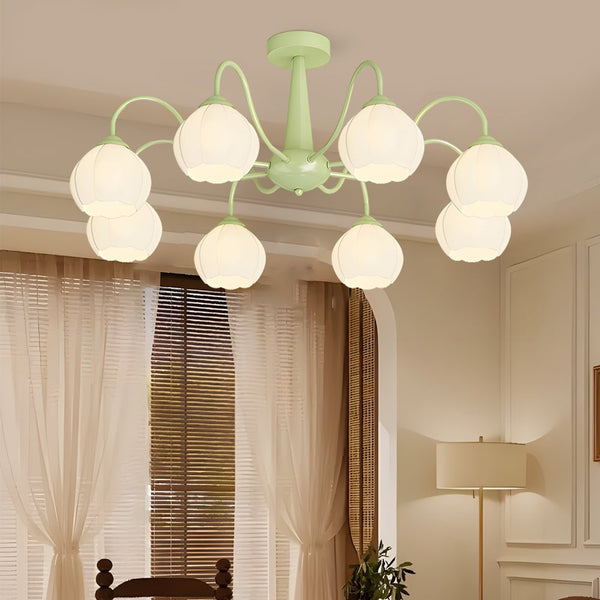 Modern 8-Round Bell Orchid Ceiling Light Fixture - Three-Step Dimming, Elegant Floral Design