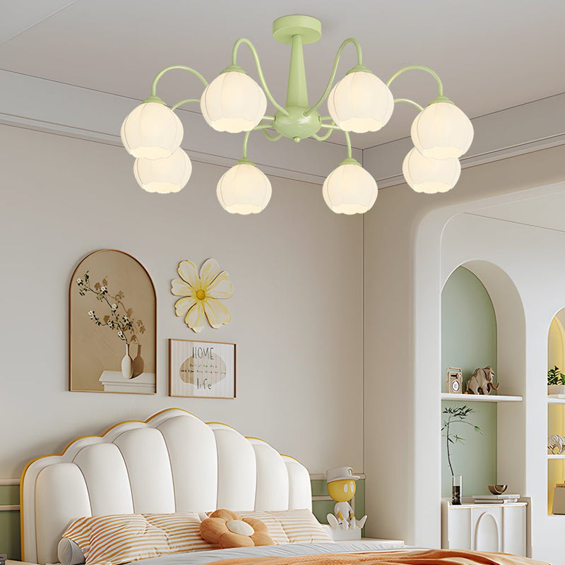 Modern 8-Round Bell Orchid Ceiling Light Fixture - Three-Step Dimming, Elegant Floral Design