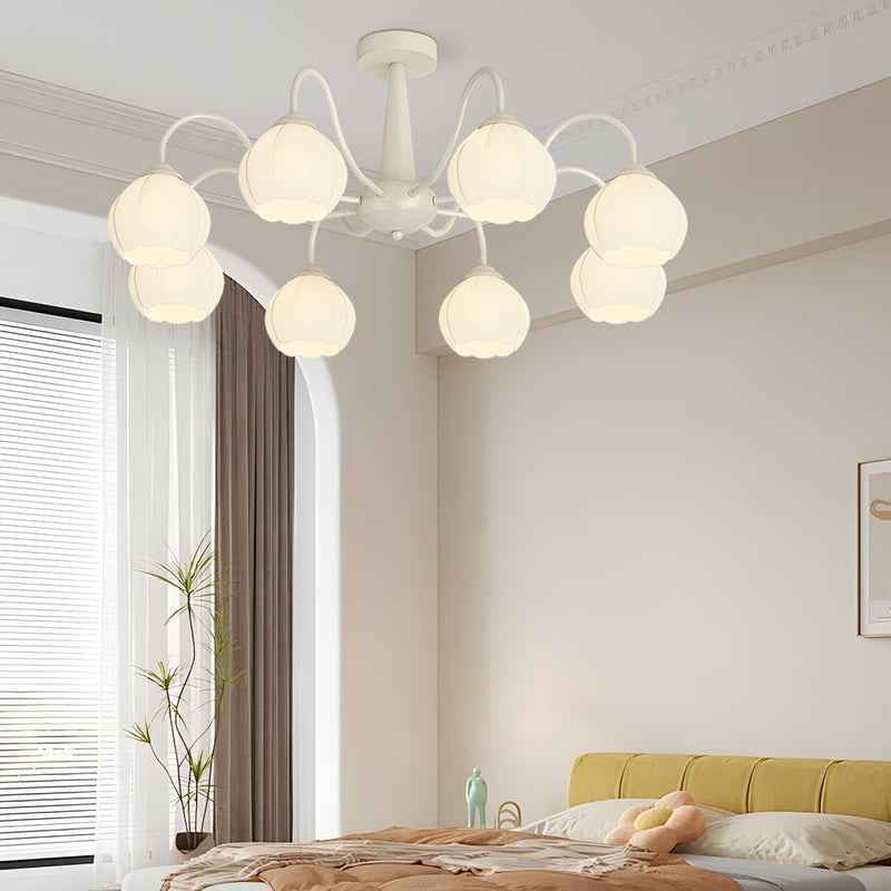 Modern 8-Round Bell Orchid Ceiling Light Fixture - Three-Step Dimming, Elegant Floral Design