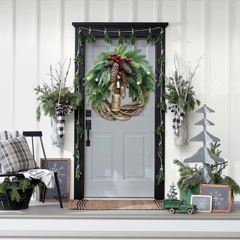 Boho Farmhouse Christmas Wreath - Rustic Holiday Decor for Home, Front Door, and Festive Celebrations
