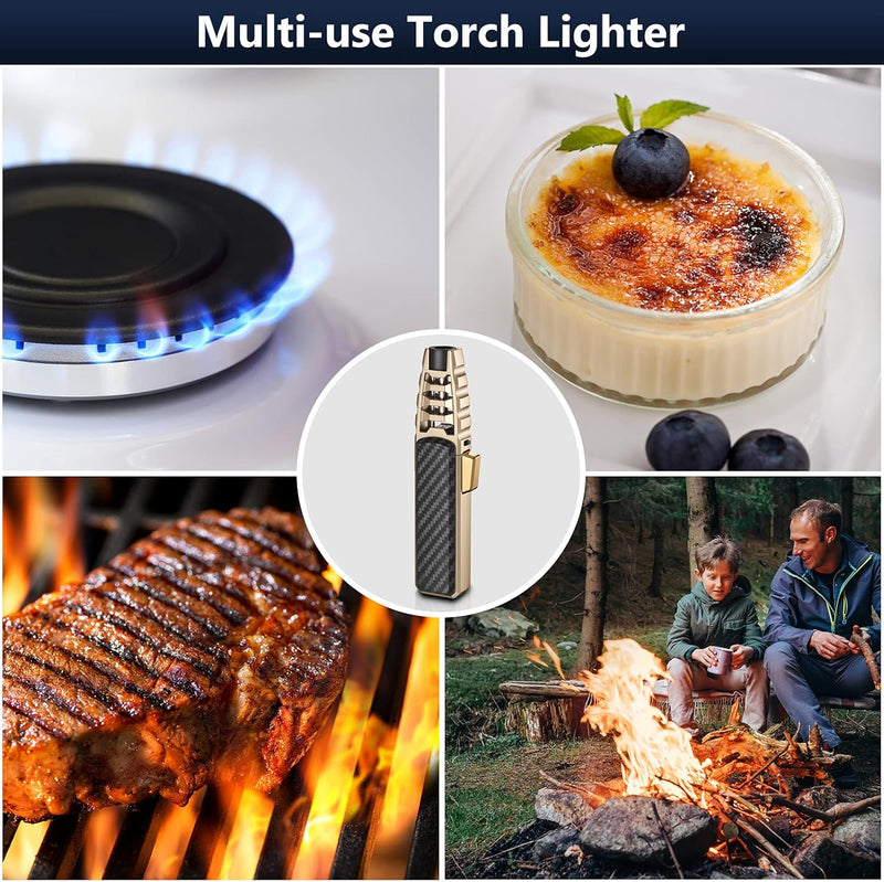 Windproof Torch Lighter - Refillable Butane Flame Lighter for Outdoor Use, Camping, and BBQ