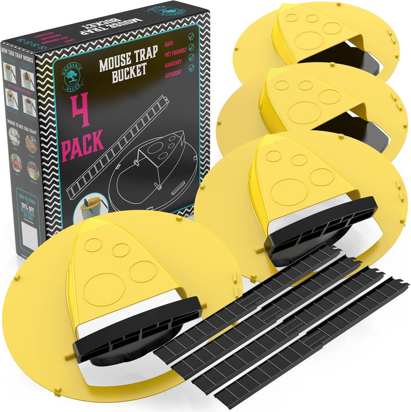 4-Pack Bucket Lid Mouse Trap - Effective Rodent Control Solution for Home & Garden