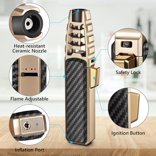 Windproof Torch Lighter - Refillable Butane Flame Lighter for Outdoor Use, Camping, and BBQ