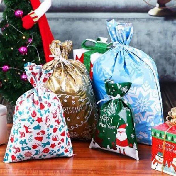 15-Pack Festive Drawstring Christmas Gift Bags Reusable Holiday Present Wraps