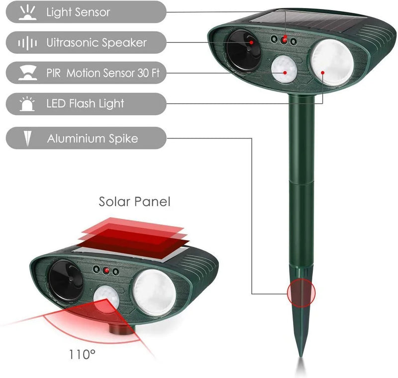 4-Pack Solar-Powered Ultrasonic Deer Repeller - Effective Deer Deterrent, Results in 48 Hours