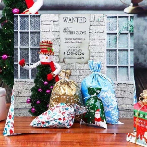 15-Pack Festive Drawstring Christmas Gift Bags Reusable Holiday Present Wraps