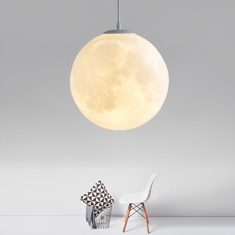 Round Moon Lunar 3D Pendant Lamp - Creative White Hanging Ceiling Light for Modern Home Decor