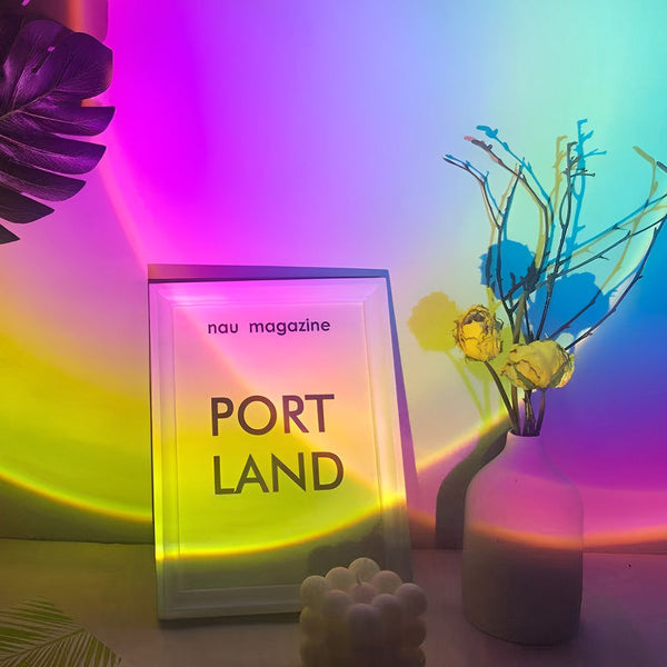 Sunset Rainbow Projection Table Lamp - USB LED Ambient Light for Home Decor & Relaxation
