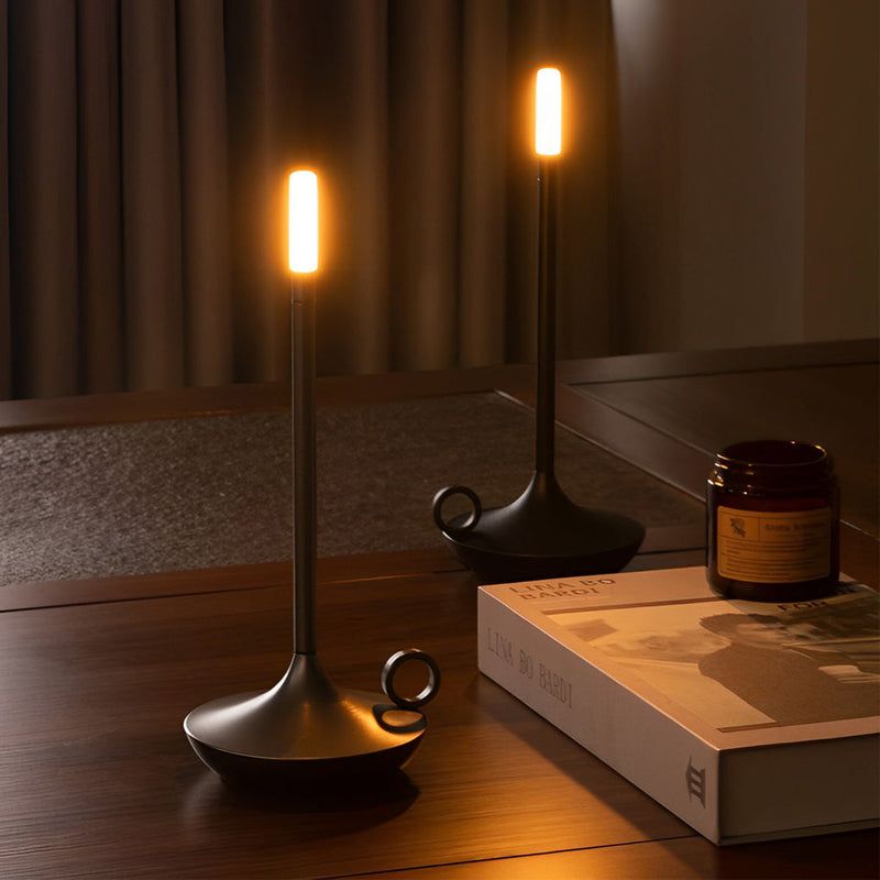 Rechargeable Cordless LED Table Lamp - Minimalist Candle Wick Design for Home & Office