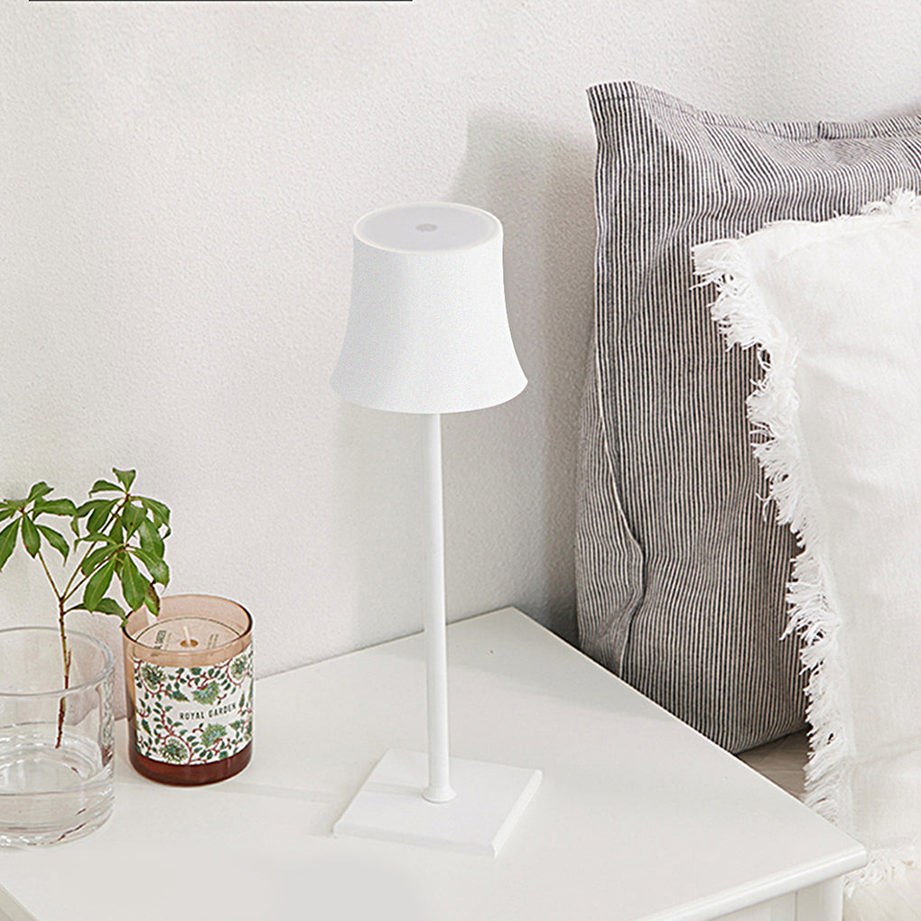 15-Inch Cordless Modern Metal Table Lamp - Stylish Black & White Design with Cool Hue Lighting