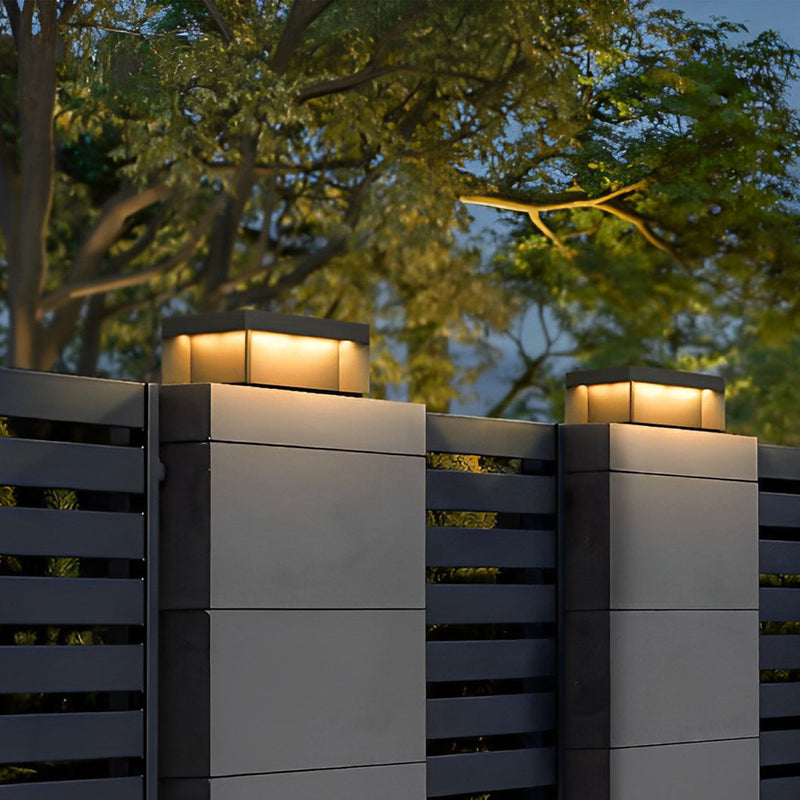 Black Square LED Hardwired & Solar Outdoor Pier Mount Lantern Post Light - Energy-Efficient Garden Lighting