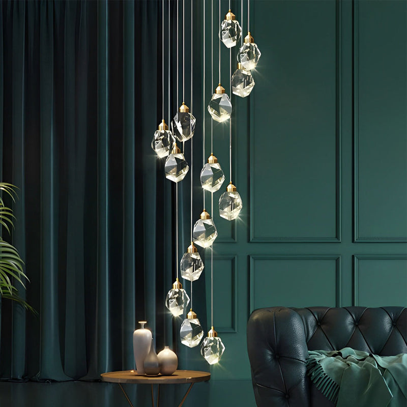 Modern Duplex Staircase Chandelier - Spiral Crystal Electroplated Metal Design for Elegant Home Lighting