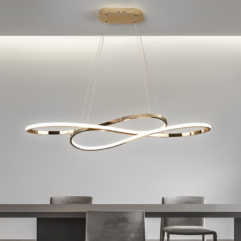 Nordic Wavy Double 8-Shaped LED Chandelier - Stepless Dimming Hanging Lamp for Modern Home Decor