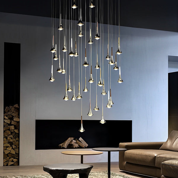 Nordic 1-Light Water Drop Metal LED Pendant Chandelier for Staircase - Modern Small Lighting Fixture