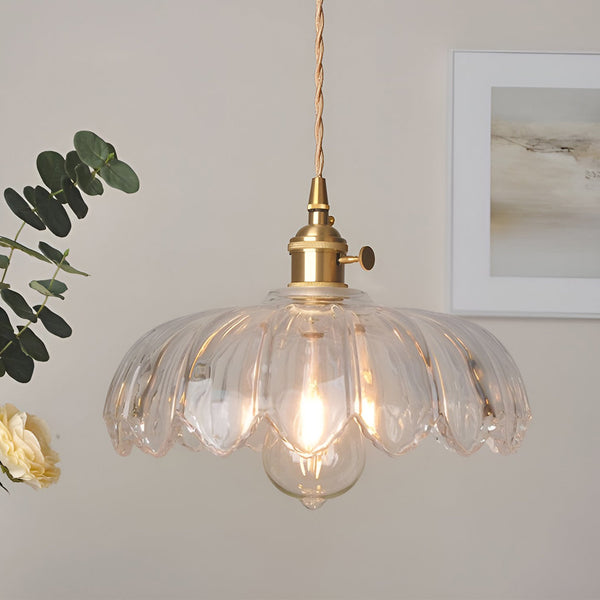 Nordic Retro Flower Glass Pendant Chandelier - Brass Kitchen Lighting Fixture