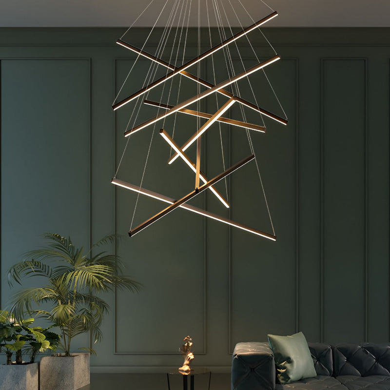 Modern Minimalist Black LED Chandelier with Remote - Stepless Dimming, Sleek Strip Design