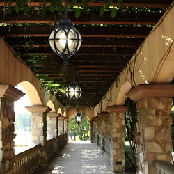 European Retro Pendant Light - Aluminum & Glass Hanging Ball for Outdoor Ceiling Illumination