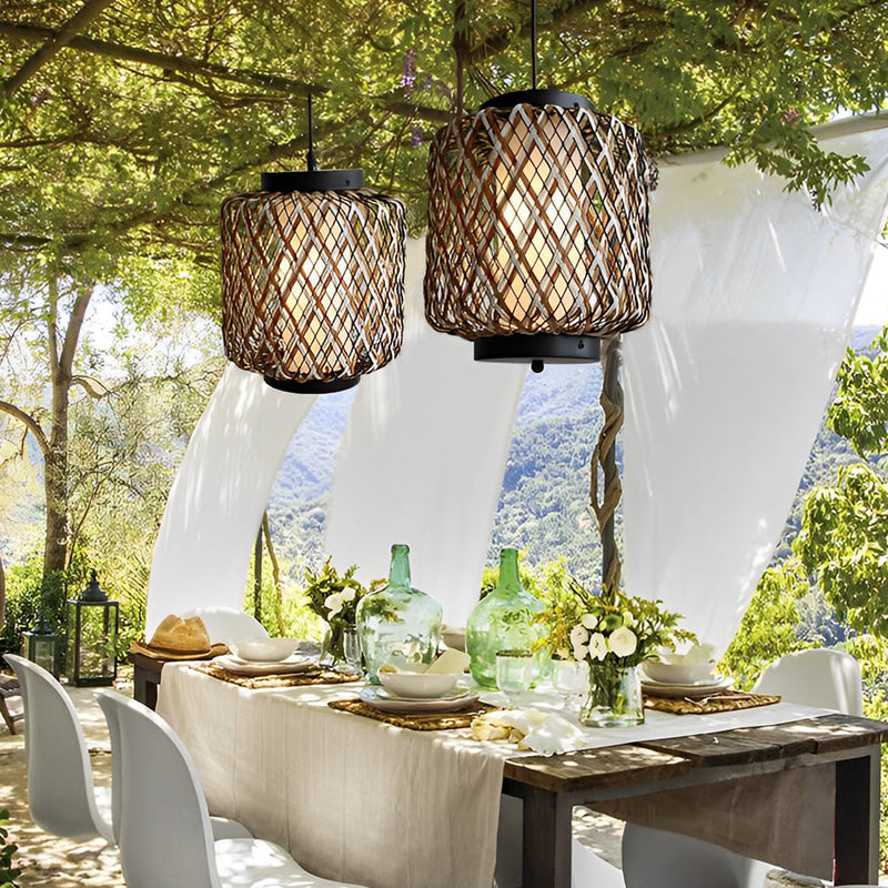 Rustic Modern Rattan Waterproof Outdoor Chandelier Pendant Ceiling Lights - Stylish & Durable Lighting for Patios & Gardens