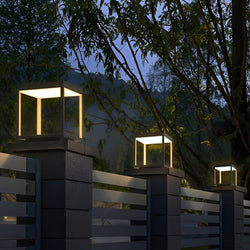 Modern Open Frame Square LED Solar Pier-Mounted Outdoor Post Light - Energy-Efficient, Weather-Resistant, Stylish Garden & Patio Illumination