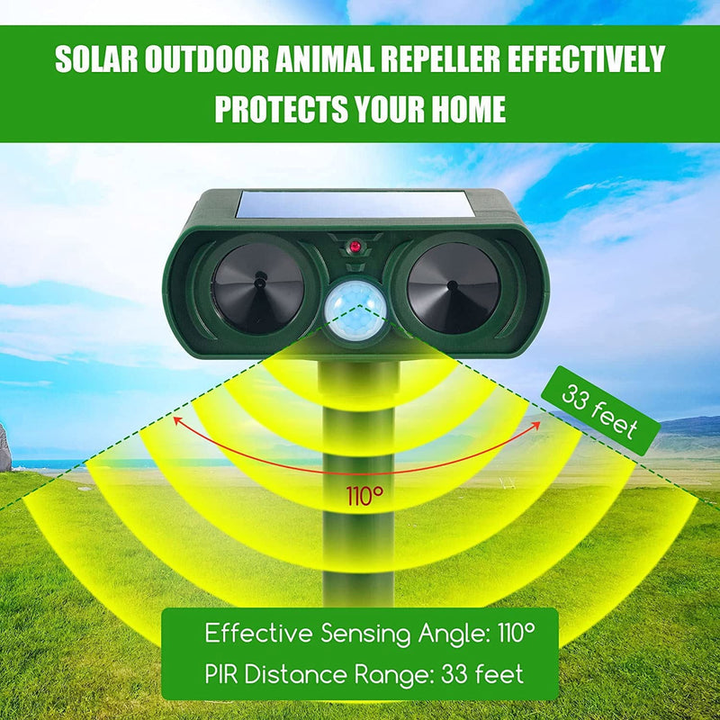 Solar-Powered Ultrasonic Animal Repellent - Eco-Friendly Pest Control Device for Gardens & Yards