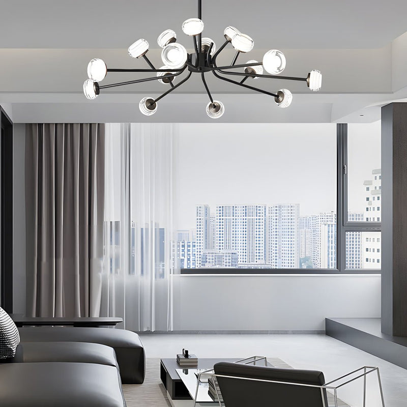 9/16-Light Black LED Sputnik Chandelier - Modern Mid-Century Design, Energy Efficient Lighting Fixture for Living Room, Dining Room, or Entryway