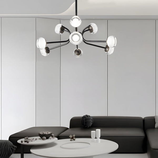 9/16-Light Black LED Sputnik Chandelier - Modern Mid-Century Design, Energy Efficient Lighting Fixture for Living Room, Dining Room, or Entryway