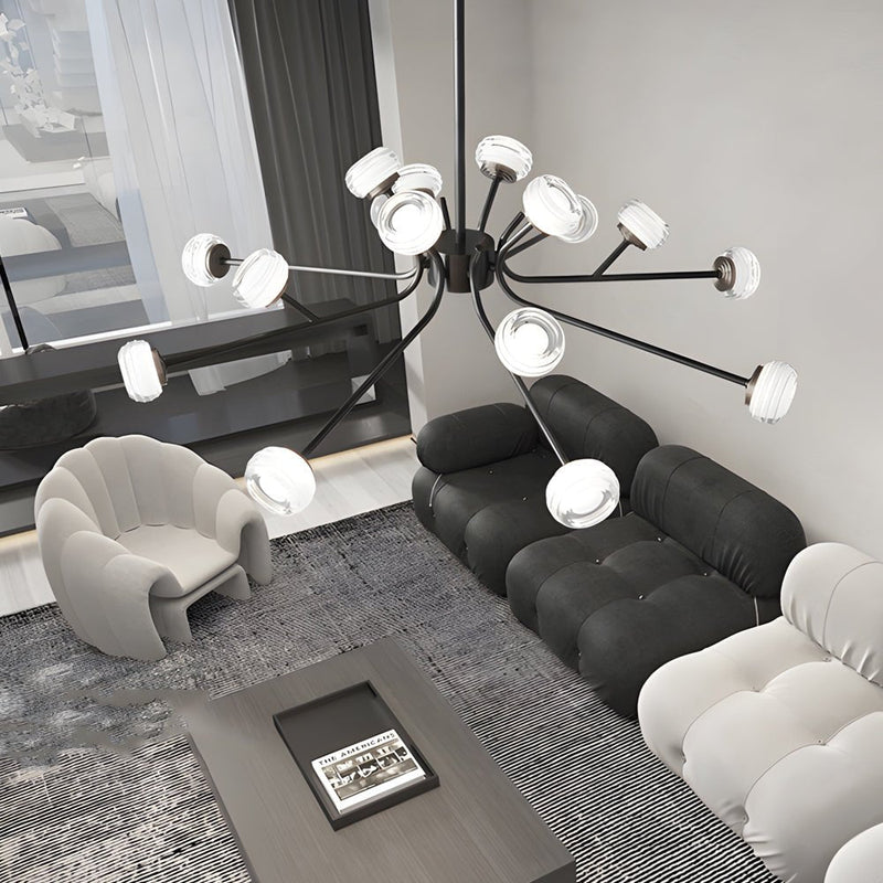 9/16-Light Black LED Sputnik Chandelier - Modern Mid-Century Design, Energy Efficient Lighting Fixture for Living Room, Dining Room, or Entryway