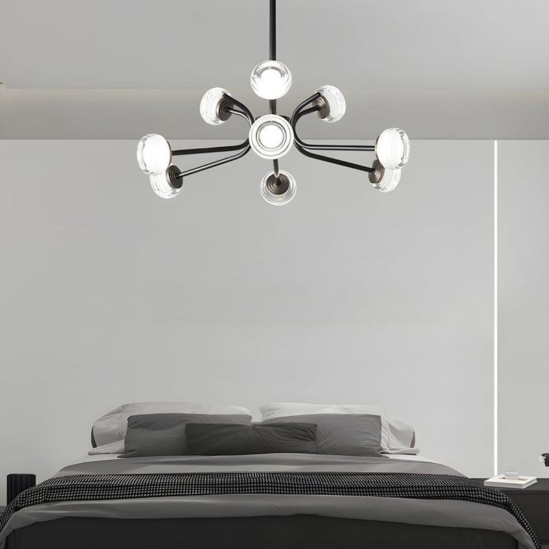 9/16-Light Black LED Sputnik Chandelier - Modern Mid-Century Design, Energy Efficient Lighting Fixture for Living Room, Dining Room, or Entryway