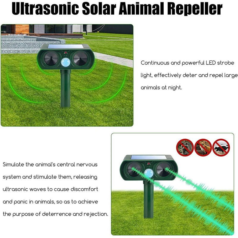 Solar-Powered Ultrasonic Animal Repellent - Eco-Friendly Pest Control Device for Gardens & Yards