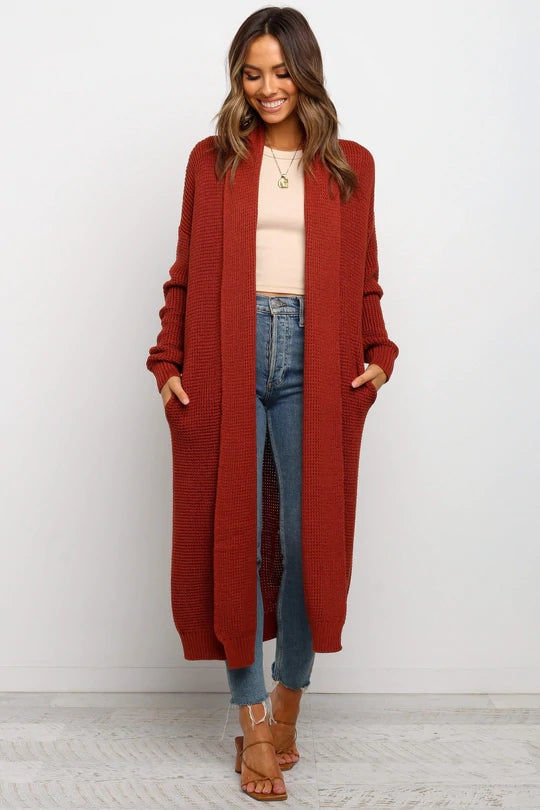Women's Oversized Longline Cardigan - Soft Knit Open Front, Ribbed Cuffs - Cozy & Stylish Layering Essential
