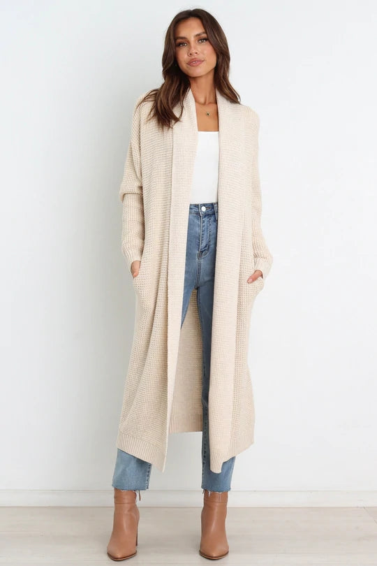 Women's Oversized Longline Cardigan - Soft Knit Open Front, Ribbed Cuffs - Cozy & Stylish Layering Essential