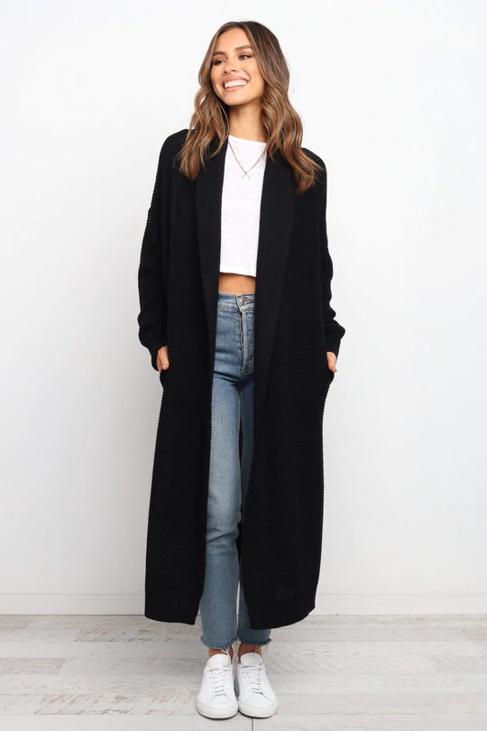 Women's Oversized Longline Cardigan - Soft Knit Open Front, Ribbed Cuffs - Cozy & Stylish Layering Essential