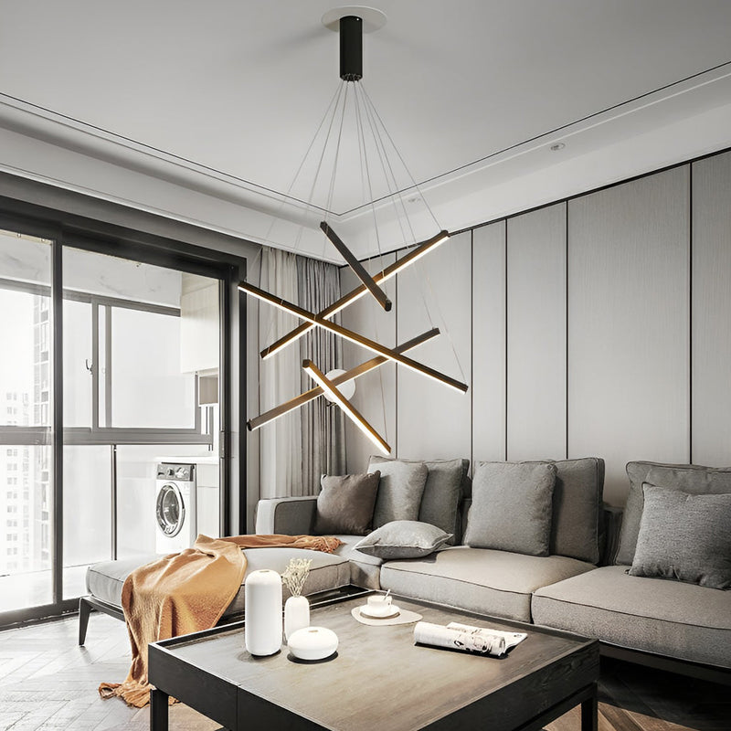 Modern Minimalist Black LED Chandelier with Remote - Stepless Dimming, Sleek Strip Design