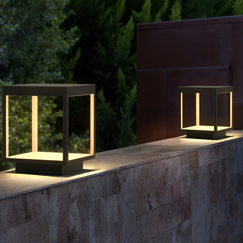 Modern Open Frame Square LED Solar Pier-Mounted Outdoor Post Light - Energy-Efficient, Weather-Resistant, Stylish Garden & Patio Illumination