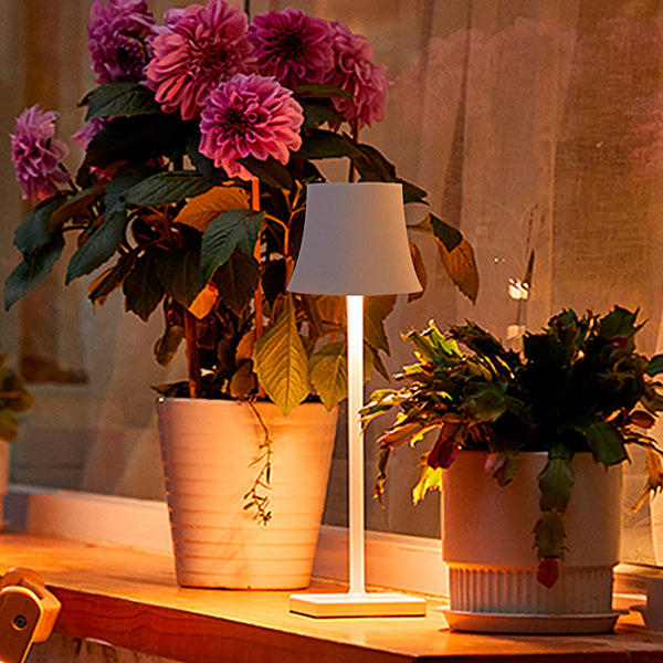 15-Inch Cordless Modern Metal Table Lamp - Stylish Black & White Design with Cool Hue Lighting