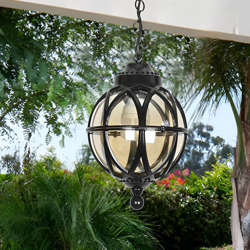 European Retro Pendant Light - Aluminum & Glass Hanging Ball for Outdoor Ceiling Illumination