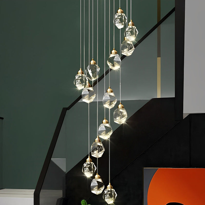 Modern Duplex Staircase Chandelier - Spiral Crystal Electroplated Metal Design for Elegant Home Lighting