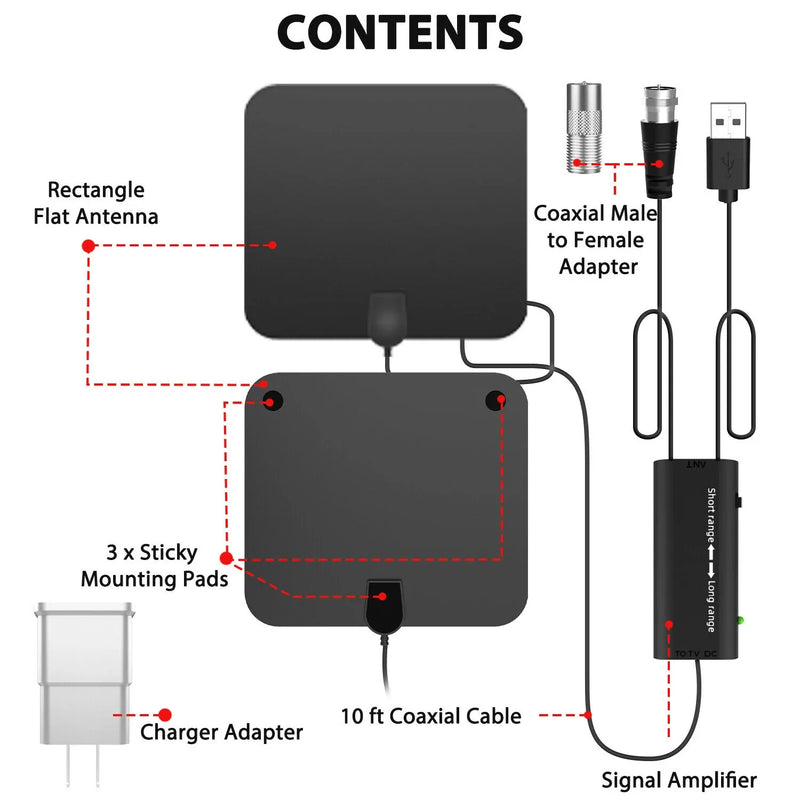 300-Mile Indoor Digital Amplified HDTV Antenna with Signal Booster - Enhanced Reception for Crystal Clear TV Channels