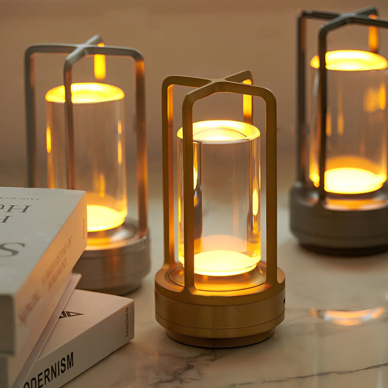 Cordless Portable Lantern Table Lamp with USB Charging - Touch Dimming Night Light for Home & Outdoor Use