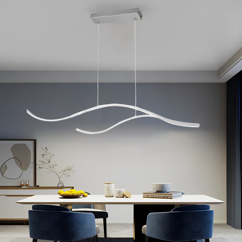 Wave Linear LED Hanging Branch Chandelier - Modern Island Ceiling Light Fixture for Dining Room & Kitchen
