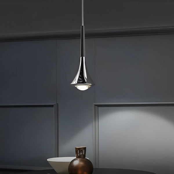 Nordic 1-Light Water Drop Metal LED Pendant Chandelier for Staircase - Modern Small Lighting Fixture
