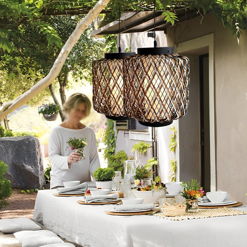 Rustic Modern Rattan Waterproof Outdoor Chandelier Pendant Ceiling Lights - Stylish & Durable Lighting for Patios & Gardens