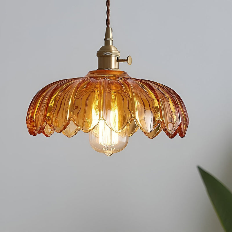 Nordic Retro Flower Glass Pendant Chandelier - Brass Kitchen Lighting Fixture