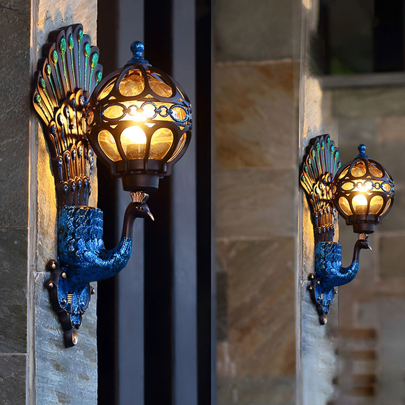 Waterproof Retro Peacock Design Aluminum Outdoor Wall Light - European Style, Ideal for Gardens & Patios