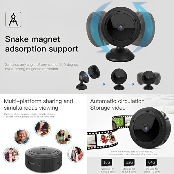 1080P HD Mini WiFi Camera with IR Night Vision - Home Security & Baby Monitor