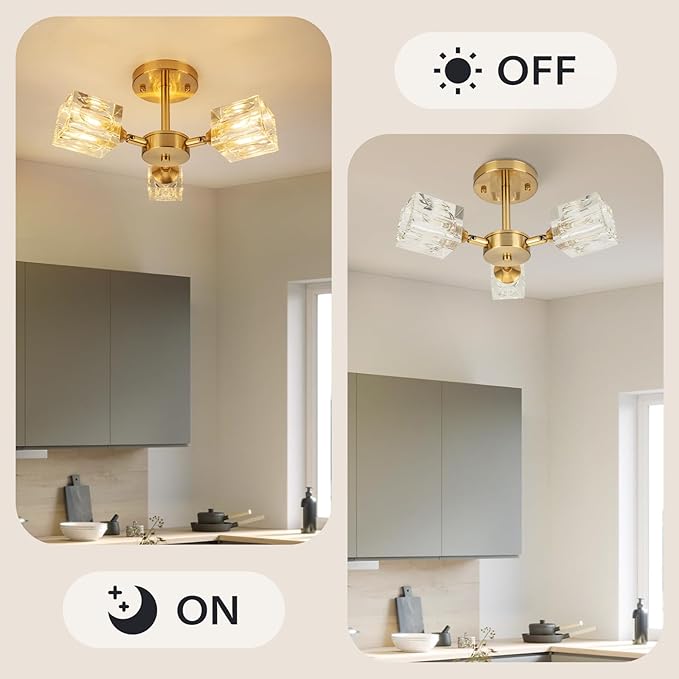 Elegant Crystal Ceiling Light Fixture with Gold Semi Flush Mount - Modern Home Lighting