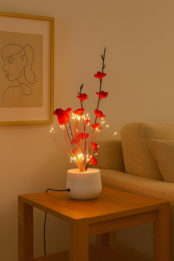 Red Blossom Fiber Optic Lamp – Bold Light, Romantic Flair