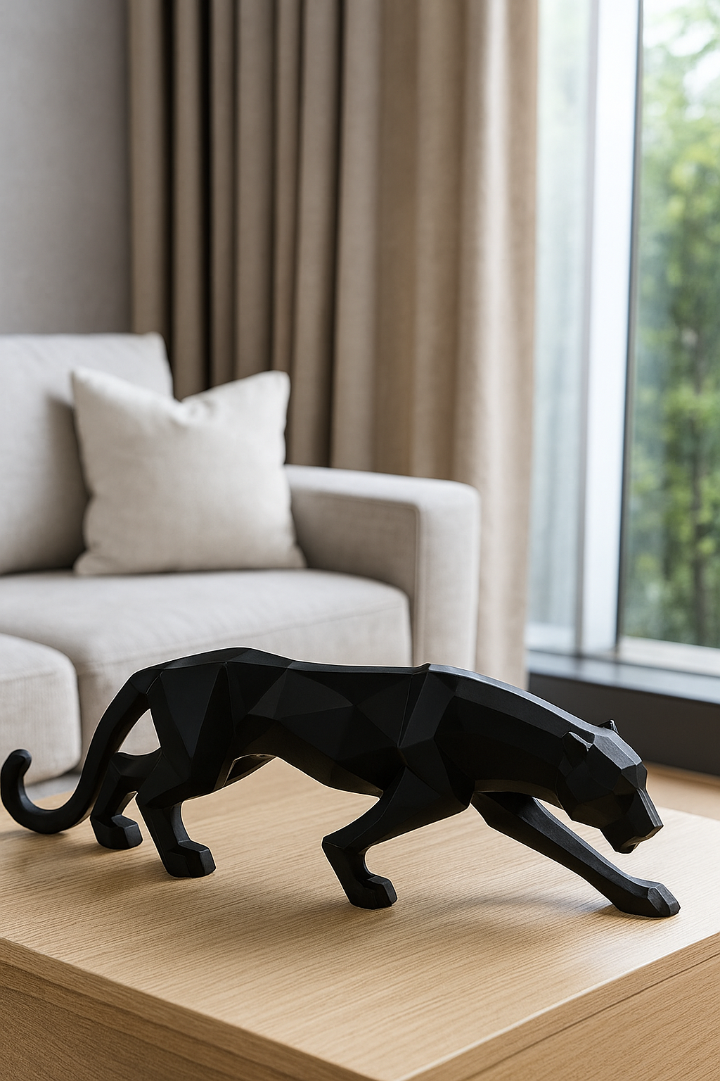 Black Geometric Panther Sculpture